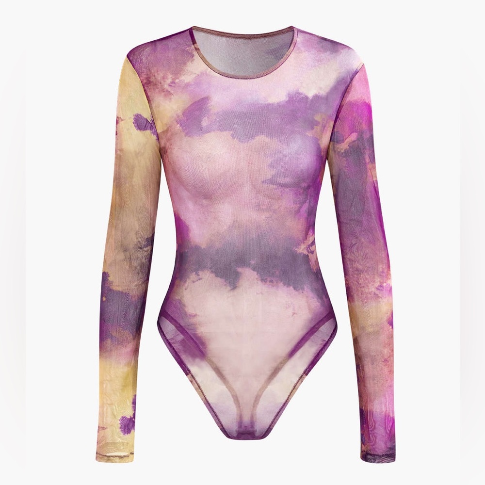 NWOT Zara Printed Tie Dye Tulle Bodysuit Small
